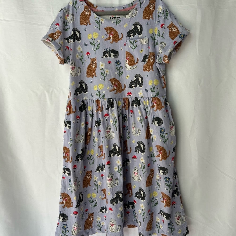 MiniBoden girls jersey cat print dress sz11-12 yrs